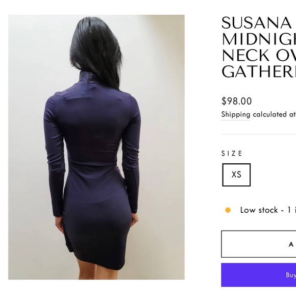 Susana Monaco Midnight Blue Mock Neck Rusched Mini Dress - NWT - XS - Picture 9 of 9